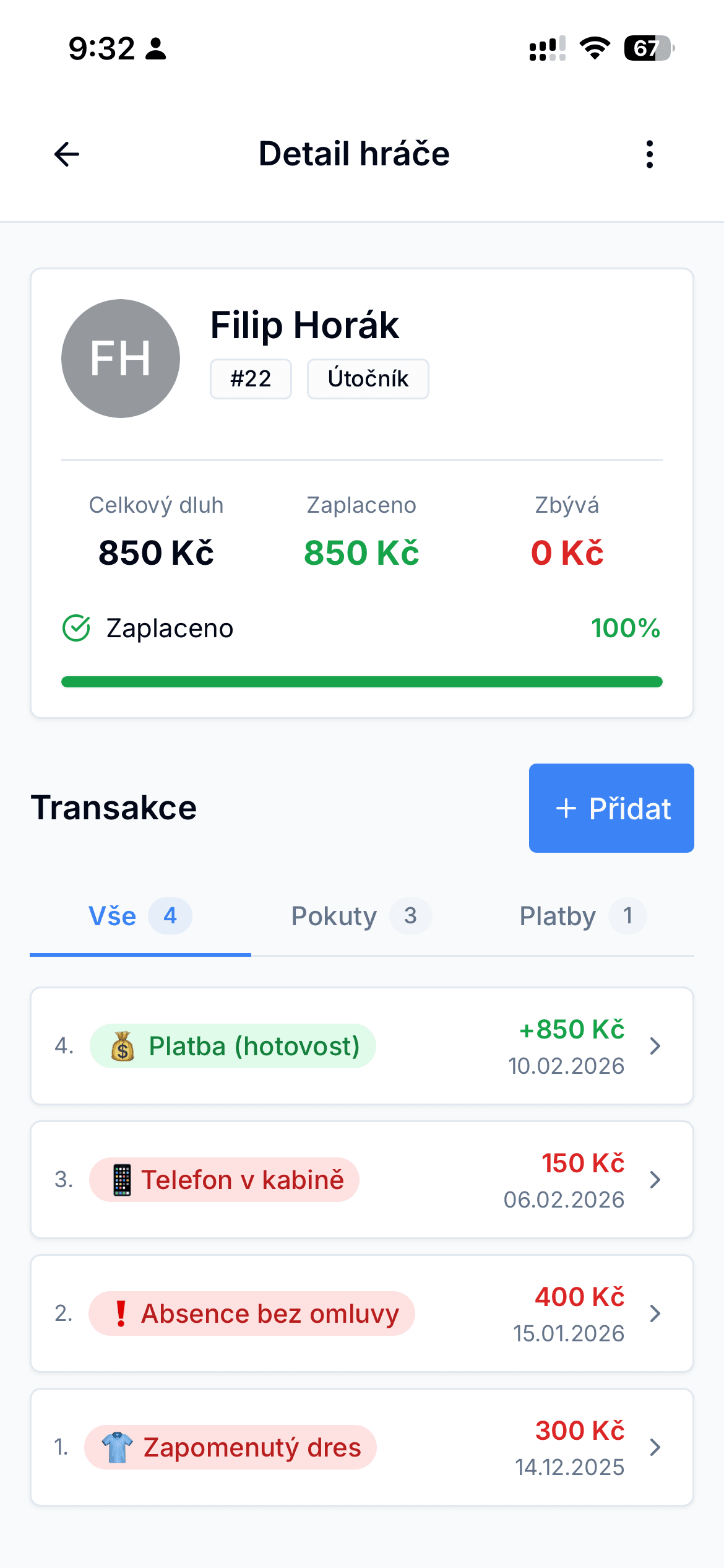 Vše o hráči na jednom místě